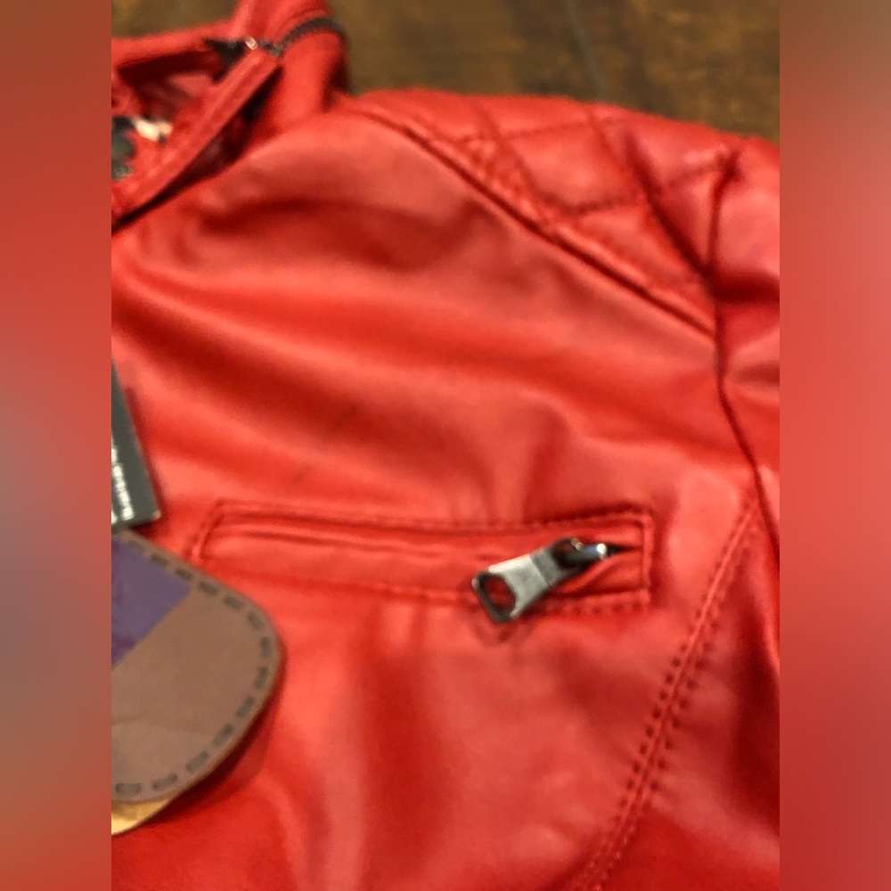 Cavalini Faux Leather Motorcycle Fashion Jacket Size MEDIUM- Rose Red NWT - Picture 12 of 15
